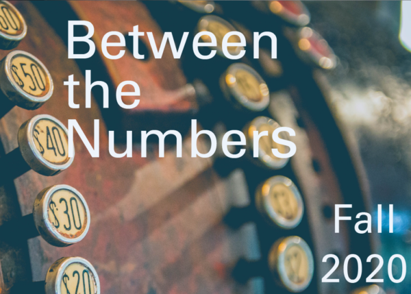 Between the numbers fall 2020 banner with a background image of old cash register buttons with numbers on them