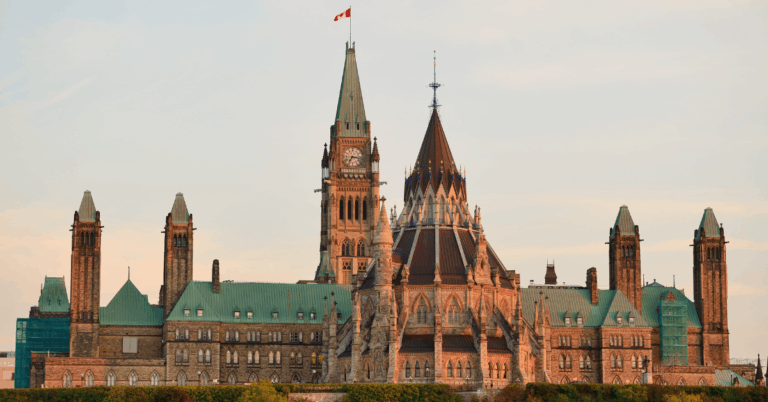 Canadian Parliament building, exterior in the fall